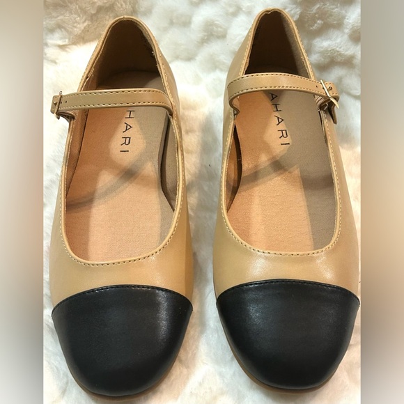 Tahari Tan Black Vegan Leather MaryJane ankle strap ballet women’s size 7 (NEW) - Picture 3 of 12